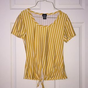 Yellow and White Striped Crop Top